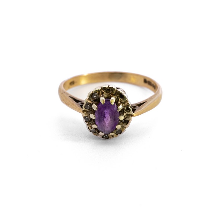 9ct Yellow Gold Purple Stone with Diamond Halo Ring, Size J½, 2.1g (VAT Only Payable on Buyers Premium)