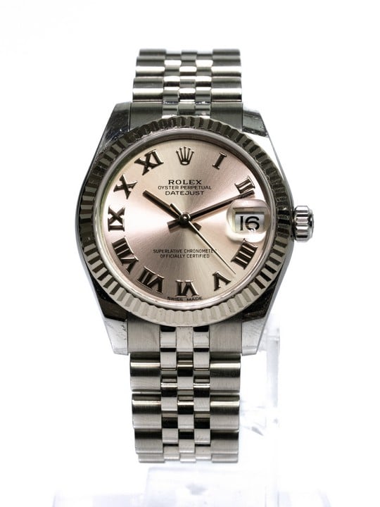 Rolex Datejust 31 Ref: 178274 Automatic Watch. 31mm Stainless Steel Case with 18ct White Gold Fluted Bezel, Pink Dial and Stainless Steel Jubilee Bracelet. Age: Unknown. Comes with box & booklet only