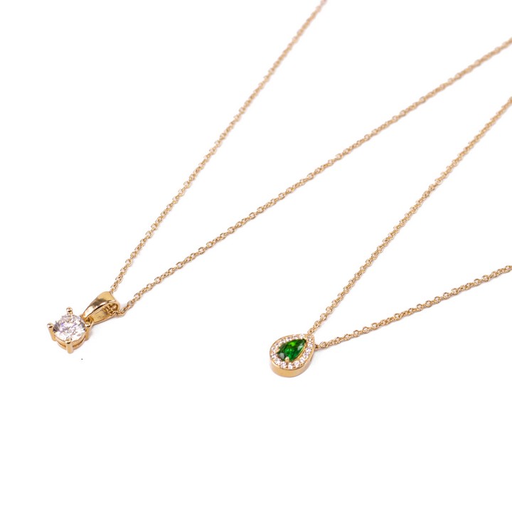 Lovisa Silver Gold Plated Cubic Zirconia Pendant and Adjustable Chain, 45cm. Lovisa Silver Gold Plated Green Stone and Cubic Zirconia Pendant and Adjustable Chain, 45cm, total weight 3.5g (VAT Only P