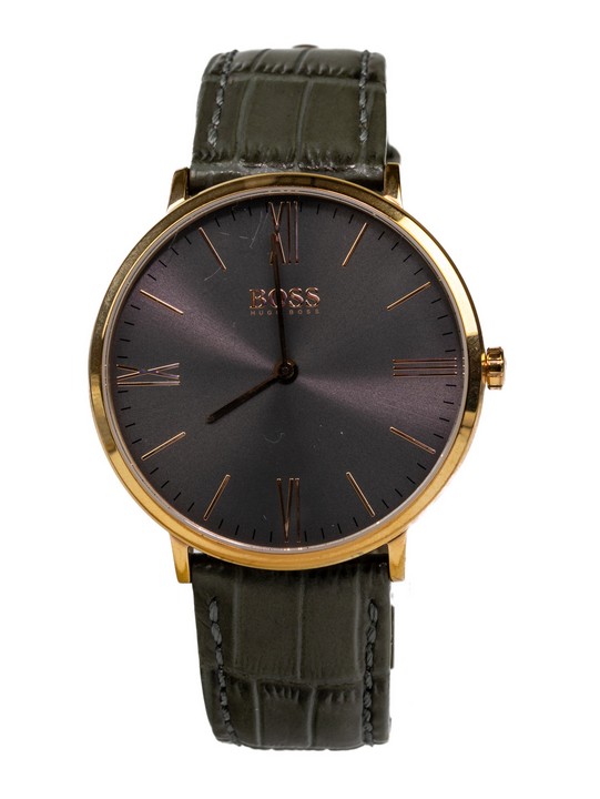 Hugo Boss Stainless Steel Grey Dial Watch with Green Leather Strap (Not Currently Running) (VAT Only Payable on Buyers Premium)