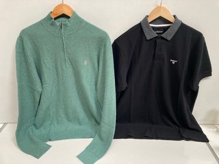A RALPH LAUREN POLO GOLF ZIPPED JUMPER IN GREEN SIZE L RRP £155, TOGETHER WITH BARBOUR BOTHAIN POLO T IN BLACK, SIZE L