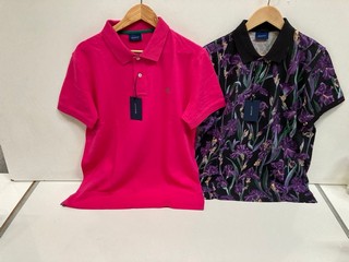 A GANT IRIS PIQUE SHIRT IN DARK VIOLET SIZE M RRP £100, TOGETHER WITH GANT CONTRAST COLLAR PIQUE RUGGER IN HYPER PINK SIZE XL RRP £80