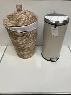 1 X JOHN LEWIS 30LTR PEDAL BIN CREAM 1 X ALIBABA LAUNDRY BASKET 47X47