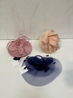 A BOX OF ASSORTED FASCINATORS TO INCLUDE JOHN LEWIS DEEDEE IN NAVY BLUE