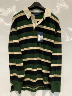 A GANT ARCHIVE STRIPED HEAVY TOP GREEN BLUE SIZE M, RRP £125