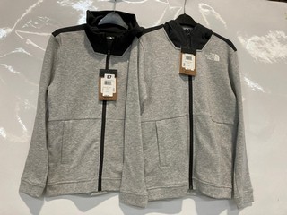 2 X NORTH FACE SLACKER HOODIES IN GREY, SIZE MEDIUM AND LARGE RRP £50 EACH