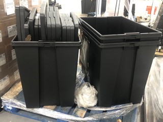 3x LARGE BLACK PLASTIC STORAGE BOXES WITH LIDS (PALLET NN6 7GX 1699, LOAD NN6 7GX 238)