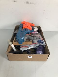 BOX OF ASSORTED ITEMS INC. NERF ELITE 2.0 SHOCKWAVE