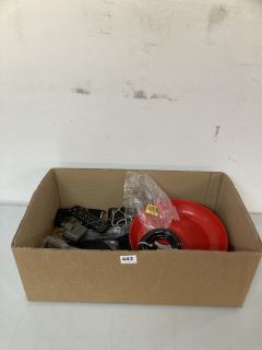 BOX OF ASSORTED ITEMS INC. ROLSON 2.0M X 12MM CABLE LOCK