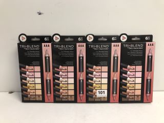 4 X TRI-BLEND 3 IN 1 BLENDABLE MARKERS 6 PIECE SETS