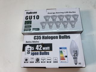 A PACK OF HALOGEN BULBS AND A PACK OF LED BULBS