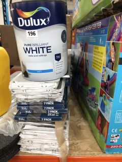 ASSORTED PACKS OF FLOORING AND A TUB OF DULUX WHITE WALL AND CEILING PAINT (COLLECTION ONLY)