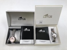 2 X LOTUS WATCHES MODEL 18659 SILVER COLOUR AND MODEL 18708 SILVER COLOUR (BROKEN STRAP) - LOCATION 10B.