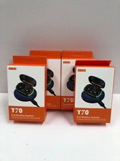 4 X Y70 WIRELESS HEADPHONES WITH PORTABLE CHARGING CASE AND LED DISPLAY, BLUETOOTH, WATERPROOF, NOISE CANCELLING AND COMPATIBLE WITH SMARTPHONES, TABLETS AND PC. IN BOX