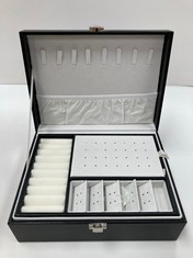 6 X BLACK AND WHITE JEWELLERY BOX WITH SEVERAL COMPARTMENTS .