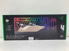 RAZER BLACKWIDOW V3 (GREEN SWITCH) - MECHANICAL GAMING KEYBOARD (MECHANICAL CLICKY SWITCHES, ABS DOUBLESHOT KEYS, MULTI-FUCTION DIGITAL ROLLERBALL AND MULTIMEDIA KEY) ES DESIGN, BLACK - LOCATION 47C.