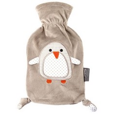 17 X BROWN HOT WATER BOTTLE WITH EMBROIDERED PENGUIN PATTERN - LOCATION 36C.