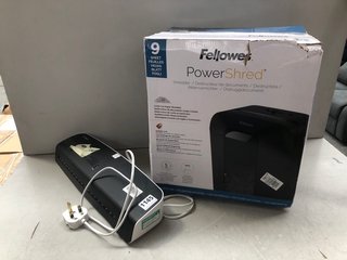 3 X ASSORTED ITEMS TO INCLUDE FELLOWES POWER SHRED PAPER SHREDDER: LOCATION - BR9