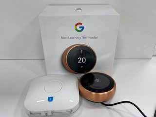 GOOGLE NEST SMART THERMOSTAT IN COPPER: MODEL NO A0103 (WITH BOX, POWER SUPPLY & PICTURED ACCESSORIES) [JPTM117762]