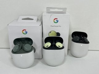 3X GOOGLE (2X PIXEL A-SERIES, 1X PIXEL PRO) WIRELESS HEADPHONES IN BLACK (WITH BOXES & CHARGING CASES) [JPTM117901]