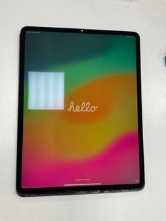 APPLE IPAD 12.9 SMARTPHONE IN SPACE GREY (UNIT ONLY, MAIN PCB REMOVED. IMAGE TO SHOW SCREEN TURNED ON PRIOR TO BEING REMOVED FROM TABLET (SPARES & REPAIRS) COSMETIC DEFECTS ON UNIT.) [JPTM117975]