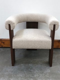 ELDON DINING CHAIR IN IVORY BOUCLE AND WALNUT FRAME FINISH - RRP £385: LOCATION - C8