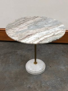 (COLLECTION ONLY) FLEET MEDIUM ROUND SIDE TABLE IN FANTASY MARBLE AND BRASS - RRP £295: LOCATION - C8