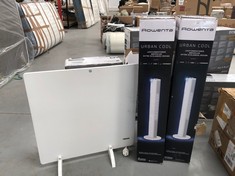 3 X APPLIANCES INCLUDING ROWENTA URBAN COOL TOWER HEATER AND FANS.