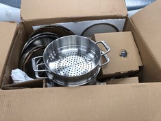 MERTEN & STORCK TRI-PLY 14-PIECE STAINLESS STEEL COOKWARE, FRYING PANS AND SAUCEPANS, MULTI-LAYER, INDUCTION, OVEN AND DISHWASHER SAFE, SILVER.
