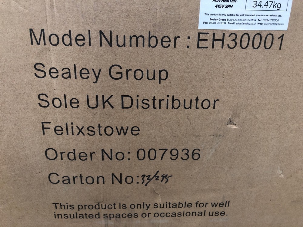 John Pye Auctions SEALEY 30KW INDUSTRIAL FAN HEATER (COLLECTION OR