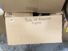 BOX OF ASSORTED CLOTHES TO INCLUDE MANZI BLACK TIGHTS - SIZE M (DELIVERY ONLY)