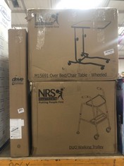 3 X ASSORTED ITEMS TO INCLUDE NRS HEALTHCARE DUO WALKING TROLLEY (DELIVERY ONLY)