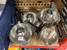MORPHY RICHARDS STAINLESS STEEL 4 PIECE PAN SET WITH GLASS LIDS (DELIVERY ONLY)