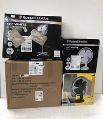 3 X ASSORTED ITEMS RUSSELL HOBBS 16INCH WHITE PEDESTAL FAN (DELIVERY ONLY)