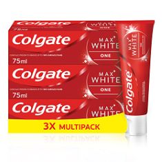 QTY OF ITEMS TO INLCUDE BOX OF ASSORTED DENTAL ITEMS TO INCLUDE COLGATE MAX WHITE ONE WHITENING TOOTHPASTE, TEETH WHITENING TOOTHPASTE WITH A CLINICALLY PROVEN FORMULA, REMOVES UP TO 100% OF SURFACE