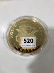 22 CARAT GOLD PLATED OVERSIZED AMERICAN 1848 TWENTY DOLLAR COIN (DELIVERY ONLY)