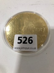22 CARAT GOLD PLATED OVERSIZED WINSTON CHURCHILL COMMEMORATIVE COIN (DELIVERY ONLY)