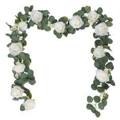 QUANTITY OF ASSORTED ITEMS TO INCLUDE CICI WIND EUCALYPTUS ARTIFICIAL FLOWERS GARLAND 6FT WHITE ARTIFICIAL FLOWER VINES 2PCS EUCALYPTUS LEAVES FAKE ROSE FLOWER HANGING VINE FOR HOME WEDDING PARTY GAR