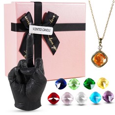 QUANTITY OF ASSORTED ITEMS TO INCLUDE GESTURE CANDLES HAND GESTURE CANDLE MIDDLE FINGER CANDLES +SQUARE CRYSTAL NECKLACE INTERCHANGEABLE CRYSTAL PENDANT NECKLACE BIRTHSTONE JEWELRY WITH COLOURED CRYS