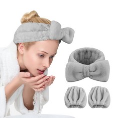 QUANTITY OF UNIMEIX 3 PACK SPA HEADBAND AND WRIST WASHBAND FACE WASH SET,REUSABLE SOFT MAKEUP HEADBAND FLEECE SKINCARE HEADBANDS FOR WASHING FACE SHOWER (LOOSE GRAY) - TOTAL RRP £250: LOCATION - D