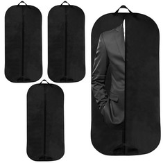 QUANTITY OF ASSORTED ITEMS TO INCLUDE JEUIHAU 4 PCS BLACK SUIT BAGS, 60 X 120CM HANGING BREATHABLE GARMENT PROTECTOR BAG, DURABLE NON-WOVEN CLOTHES COVERS, DRESS BAGS COVERS WITH ZIPPER FOR TRAVELING