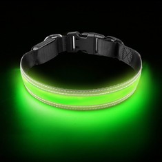 QUANTITY OF PETISAY ULTIMATE LED DOG COLLAR - USB RECHARGEABLE WITH WATER RESISTANT - REFLECTIVE LIGHT UP DOG COLLAR FLASHING LIGHT - ADDING SAFETY TO NIGHT-TIME WALKS -(GREEN, S) - TOTAL RRP £450: L