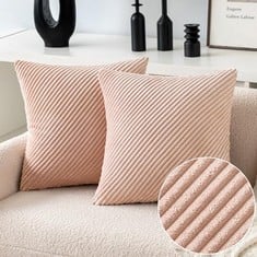24 X MIULEE SET OF 2 CUSHION COVERS DIAGONAL STRIPED CORDUROY THROW PILLOW COVERS DECORATIVE PILLOWS PILLOWCASES DECORATION FOR SOFA COUCH LIVING ROOM 45X45 CM 18X18 INCH PINK - TOTAL RRP £343: LOCAT
