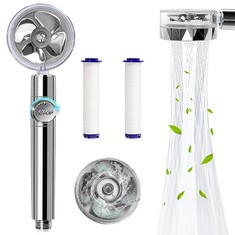 35 X HIGH PRESSURE WATER SAVING SHOWER HEAD - PROPELLER - TURBO FAN DRIVE JET SHOWER HEAD-WITH WATER STOP BUTTON AND 2PCS FILTER-360 DEGREE ROTATING SHOWER HEAD - TOTAL RRP £350: LOCATION - E