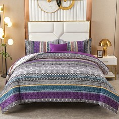 4 X BOHEMIAN DUVET COVER KING SIZE, BOHO PRINT BEDDING SETS WITH ZIPPER CLOSURE, SOFT COMFORTABLE QUILT COVER WITH 2 PILLOWCASES (220 X 230 CM, 3 PCS): LOCATION - E
