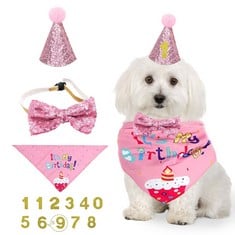 35 X NITAIN 4 PCS DOG BIRTHDAY HAT DOG BIRTHDAY PARTY BANDANA, PUPPY DOG BIRTHDAY OUTFIT WITH BOW TIE COLLAR AND NUMBER, DOG CAT COSTUMES FOR PET BIRTHDAY DECORATIONS, PARTY DECORATION SET (PINK) - T