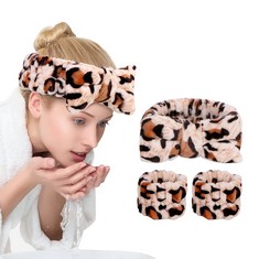 QUANTITY OF ASSORTED ITEMS TO INCLUDE UNIMEIX 3 PACK SPA HEADBAND AND WRIST WASHBAND FACE WASH SET,REUSABLE SOFT MAKEUP HEADBAND FLEECE SKINCARE HEADBANDS FOR WASHING FACE SHOWER (NARROW LEOPARD): LO