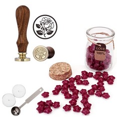 QUANTITY OF ASSORTED ITEMS TO INCLUDE MOGOKO WAX SEAL STAMP KIT, 1 PCS FLOWER WAX SEAL STAMP AND 120 PCS STAR SHAPE SEALING WAX BEADS WITH MELTING SPOON AND CANDLES: LOCATION - E