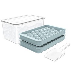12 X ROUND ICE CUBE TRAY WITH LID & BIN ICE BALL MAKER MOLD FOR FREEZER WITH CONTAINER MINI CIRCLE ICE CUBE TRAY MAKING 66PCS SPHERE ICE CHILLING COCKTAIL WHISKEY TEA COFFEE 2 TRAYS 1 ICE BUCKET & SC