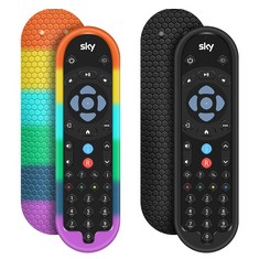 QUANTITY OF 2 PACK COVER FOR SKY Q BLUETOOTH REMOTE CONTROL EC201 EC202 2020,PROTECTIVE SILICONE CASE SKY Q NEW REMOTE CONTROLLER SLEEVE SKIN HOLDER BATTERY BACK PROTECTOR REPLACEMENT (BLACK+RAINBOW)